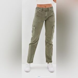 American Eagle Green High Rise Cargo Straight Pant